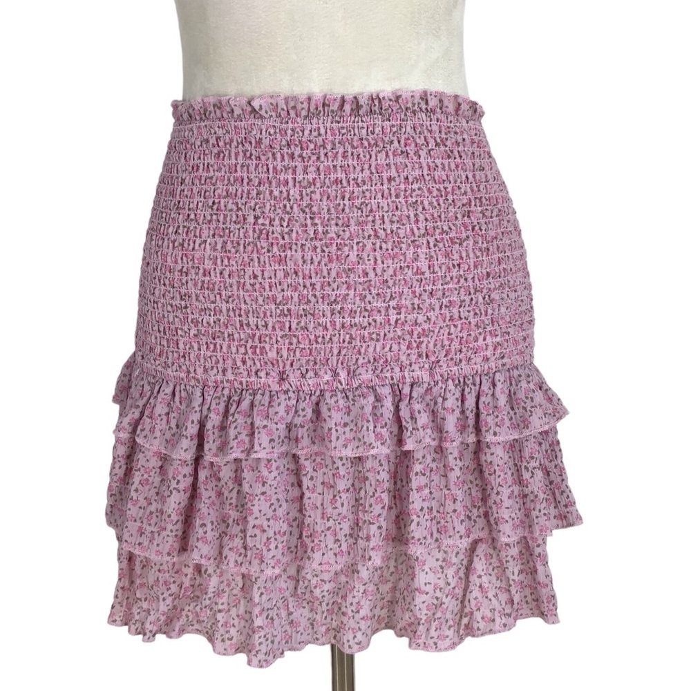 Storia Pink Floral Ruffle Mini Skirt Size Small